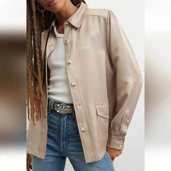 Anthropologie Tops - Anthropologie, New, Current Air Clemence Gold Shirt Jacket Shacket, Size Medium